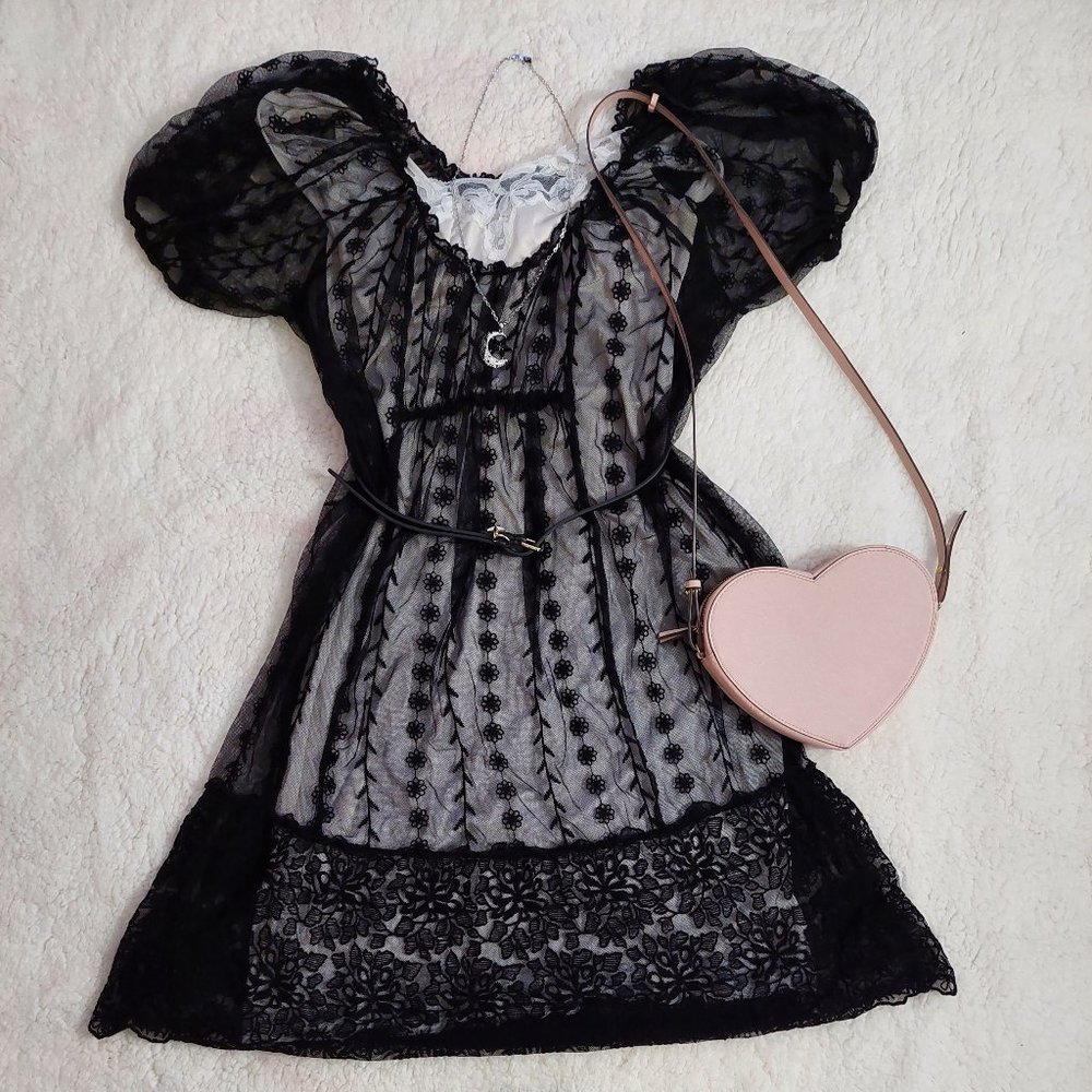Zara Black sheer Romantic dress With Puff Sleeves